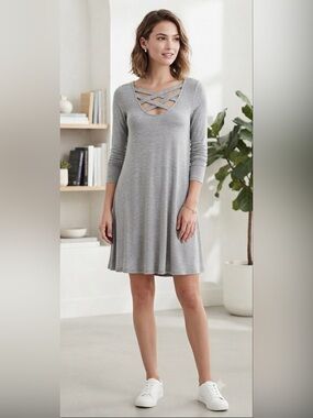 American Eagle Gray Lattice Dress XS - Super Stretchy & Soft!